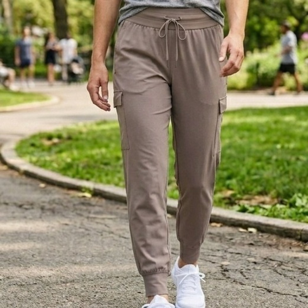 Calla Womens Cargo Jogger Pants Taupe Mauve Size M Drawstring Elastic Waistband